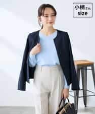 KADFE21109 a.v.v Elmi(アー・ヴェ・ヴェ) 【低身長サイズ】【洗える/UVカット】リネンライクストレッチキーネックジャケット ネイビー