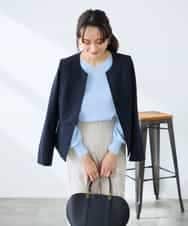 KADFE21109 a.v.v Elmi(アー・ヴェ・ヴェ) 【低身長サイズ】【洗える/UVカット】リネンライクストレッチキーネックジャケット ネイビー