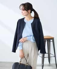 KADFE21109 a.v.v Elmi(アー・ヴェ・ヴェ) 【低身長サイズ】【洗える/UVカット】リネンライクストレッチキーネックジャケット ネイビー