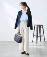 KADFE21109 a.v.v Elmi(アー・ヴェ・ヴェ) 【低身長サイズ】【洗える/UVカット】リネンライクストレッチキーネックジャケット ネイビー