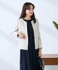 KADFE21109 a.v.v Elmi(アー・ヴェ・ヴェ) 【低身長サイズ】【洗える/UVカット】リネンライクストレッチキーネックジャケット ネイビー