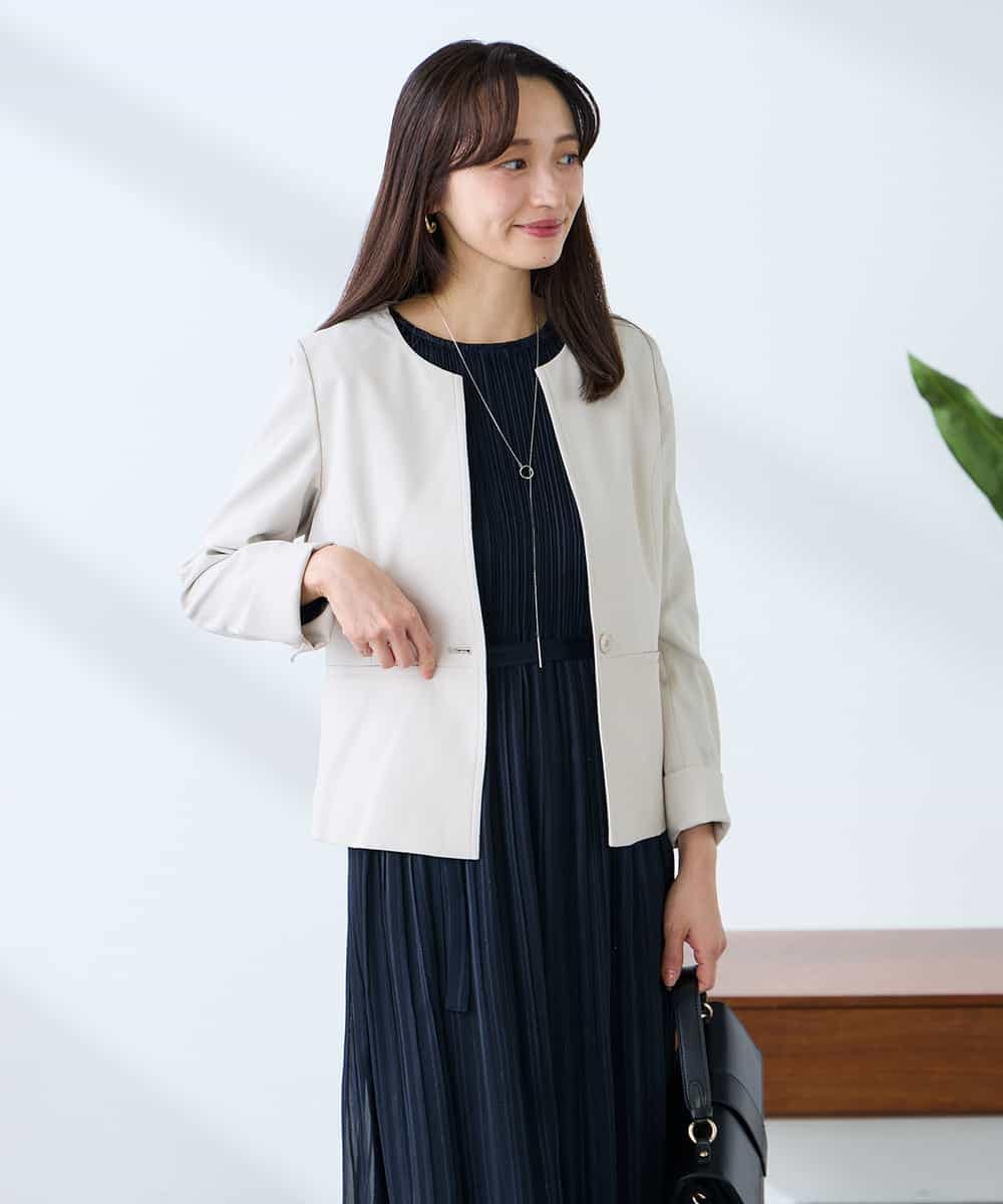 KADFE21109 a.v.v Elmi(アー・ヴェ・ヴェ) 【低身長サイズ】【洗える/UVカット】リネンライクストレッチキーネックジャケット ネイビー