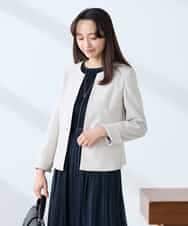 KADFE21109 a.v.v Elmi(アー・ヴェ・ヴェ) 【低身長サイズ】【洗える/UVカット】リネンライクストレッチキーネックジャケット ネイビー