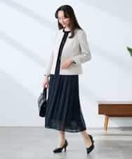 KADFE21109 a.v.v Elmi(アー・ヴェ・ヴェ) 【低身長サイズ】【洗える/UVカット】リネンライクストレッチキーネックジャケット ネイビー