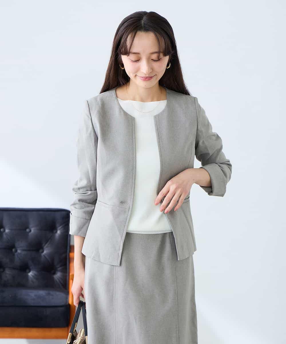 KADFE21109 a.v.v Elmi(アー・ヴェ・ヴェ) 【低身長サイズ】【洗える/UVカット】リネンライクストレッチキーネックジャケット ネイビー