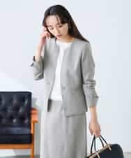 KADFE21109 a.v.v Elmi(アー・ヴェ・ヴェ) 【低身長サイズ】【洗える/UVカット】リネンライクストレッチキーネックジャケット ネイビー