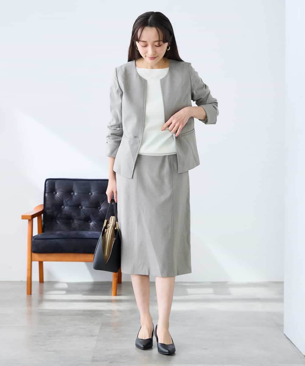 KADFE21109 a.v.v Elmi(アー・ヴェ・ヴェ) 【低身長サイズ】【洗える/UVカット】リネンライクストレッチキーネックジャケット ネイビー