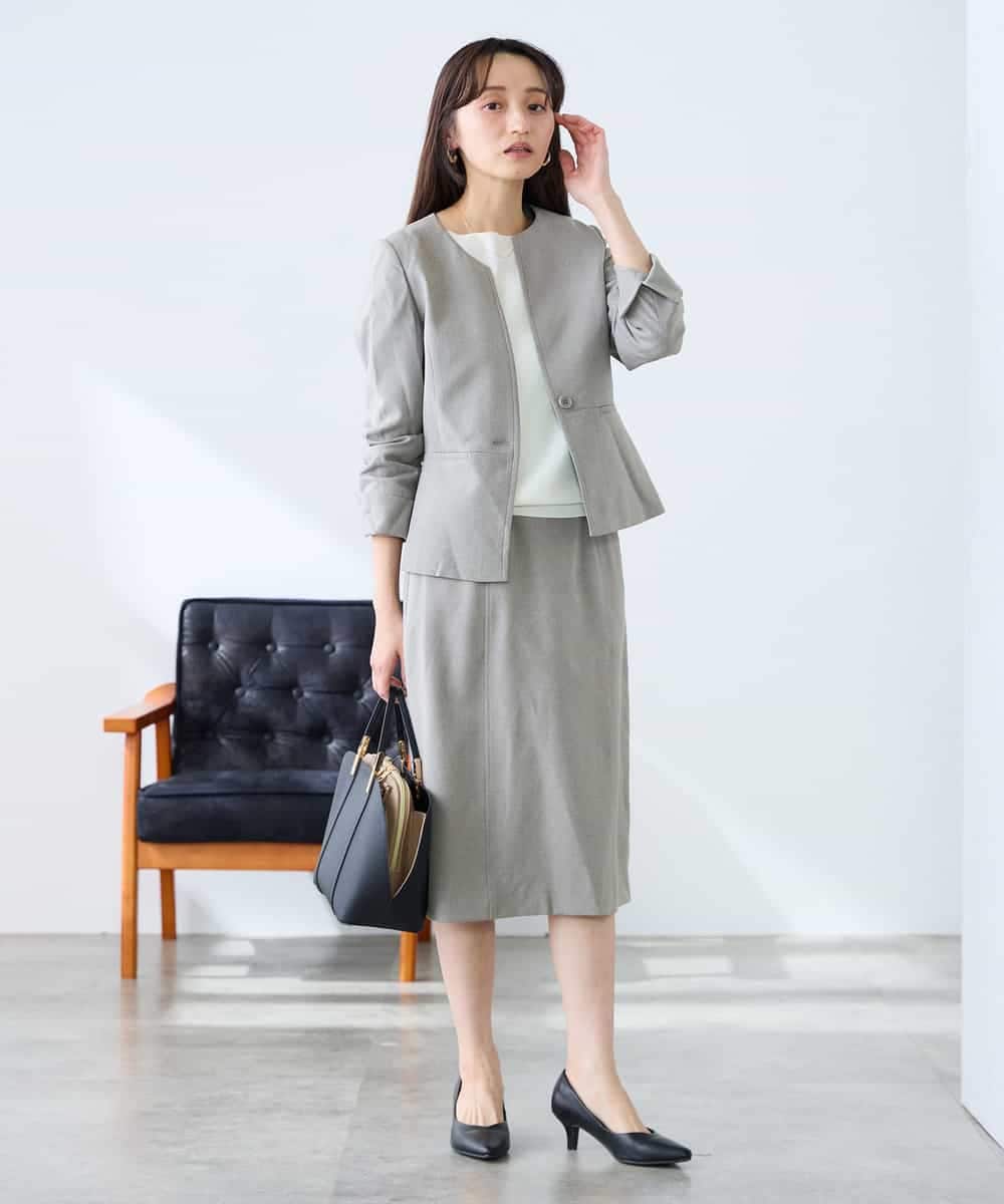 KADFE21109 a.v.v Elmi(アー・ヴェ・ヴェ) 【低身長サイズ】【洗える/UVカット】リネンライクストレッチキーネックジャケット ネイビー