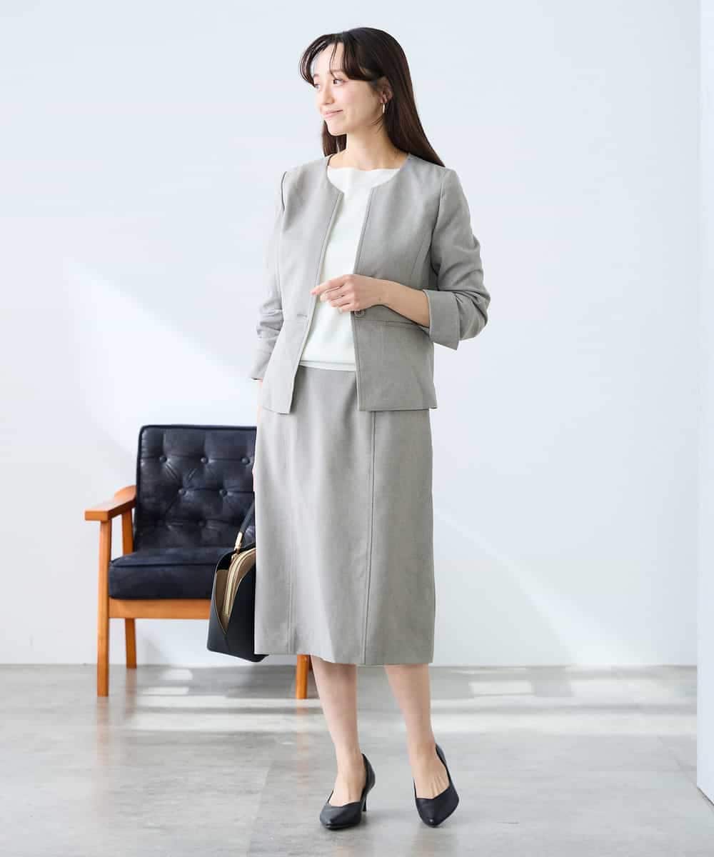 KADFE21109 a.v.v Elmi(アー・ヴェ・ヴェ) 【低身長サイズ】【洗える/UVカット】リネンライクストレッチキーネックジャケット ネイビー