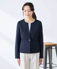 KADFE21109 a.v.v Elmi(アー・ヴェ・ヴェ) 【低身長サイズ】【洗える/UVカット】リネンライクストレッチキーネックジャケット ネイビー