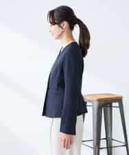 KADFE21109 a.v.v Elmi(アー・ヴェ・ヴェ) 【低身長サイズ】【洗える/UVカット】リネンライクストレッチキーネックジャケット ネイビー