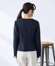 KADFE21109 a.v.v Elmi(アー・ヴェ・ヴェ) 【低身長サイズ】【洗える/UVカット】リネンライクストレッチキーネックジャケット ネイビー