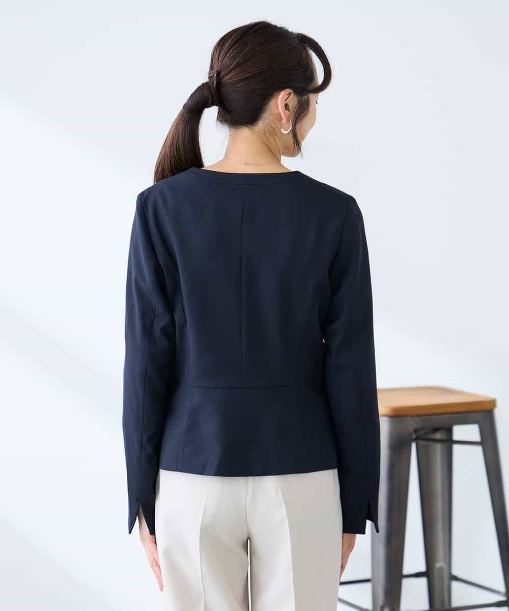 KADFE21109 a.v.v Elmi(アー・ヴェ・ヴェ) 【低身長サイズ】【洗える/UVカット】リネンライクストレッチキーネックジャケット ネイビー