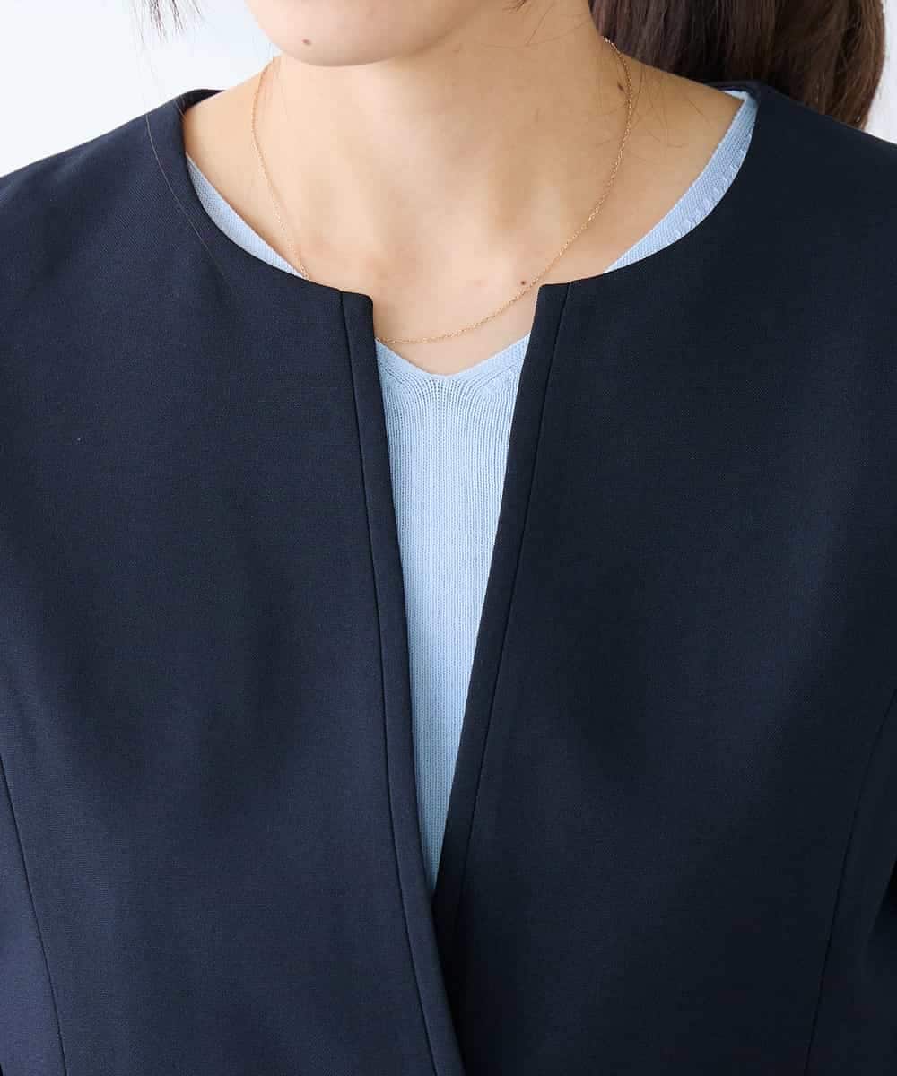 KADFE21109 a.v.v Elmi(アー・ヴェ・ヴェ) 【低身長サイズ】【洗える/UVカット】リネンライクストレッチキーネックジャケット ネイビー