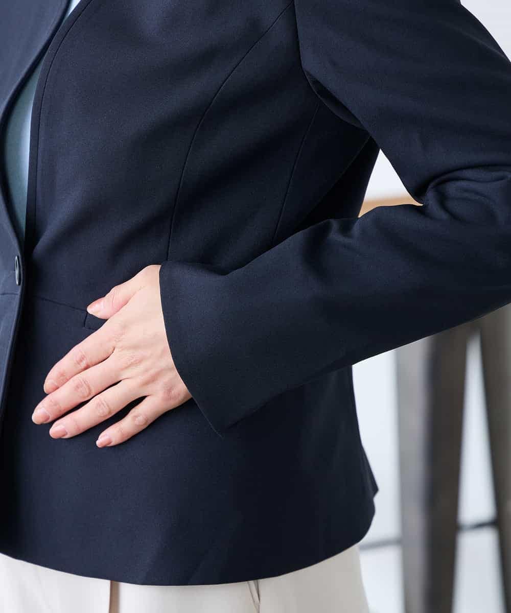 KADFE21109 a.v.v Elmi(アー・ヴェ・ヴェ) 【低身長サイズ】【洗える/UVカット】リネンライクストレッチキーネックジャケット ネイビー