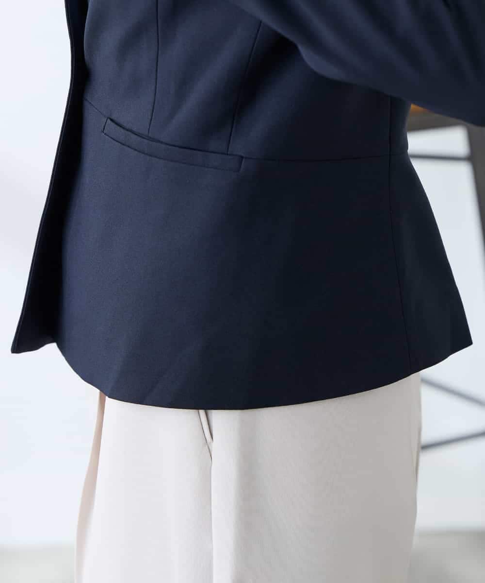 KADFE21109 a.v.v Elmi(アー・ヴェ・ヴェ) 【低身長サイズ】【洗える/UVカット】リネンライクストレッチキーネックジャケット ネイビー