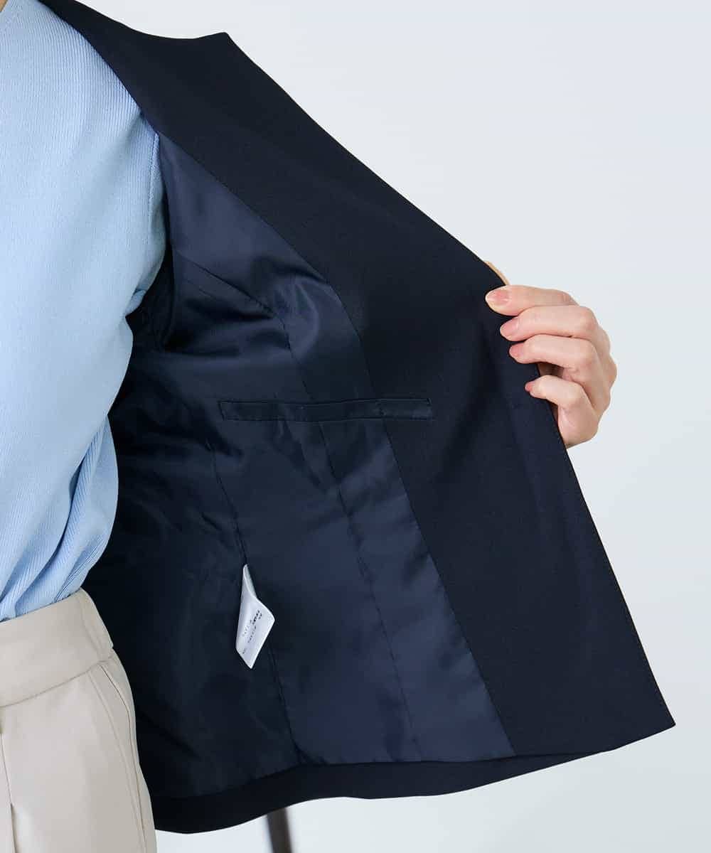 KADFE21109 a.v.v Elmi(アー・ヴェ・ヴェ) 【低身長サイズ】【洗える/UVカット】リネンライクストレッチキーネックジャケット ネイビー