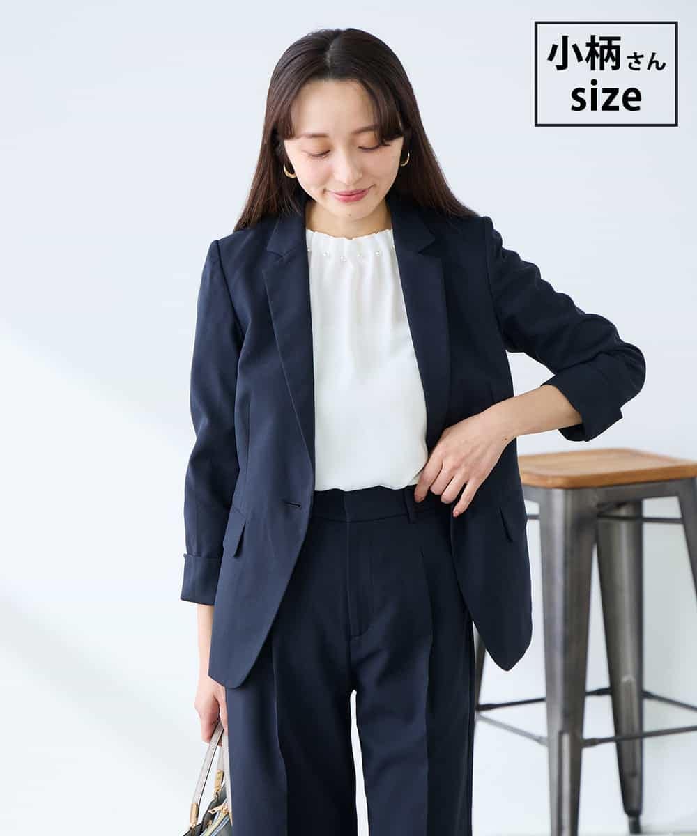 KADFE22109 a.v.v Elmi(アー・ヴェ・ヴェ) 【低身長サイズ】【洗える/UVカット】リネンライクストレッチテーラードジャケット ネイビー