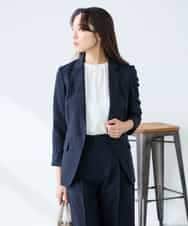 KADFE22109 a.v.v Elmi(アー・ヴェ・ヴェ) 【低身長サイズ】【洗える/UVカット】リネンライクストレッチテーラードジャケット ネイビー