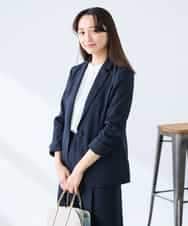 KADFE22109 a.v.v Elmi(アー・ヴェ・ヴェ) 【低身長サイズ】【洗える/UVカット】リネンライクストレッチテーラードジャケット ネイビー