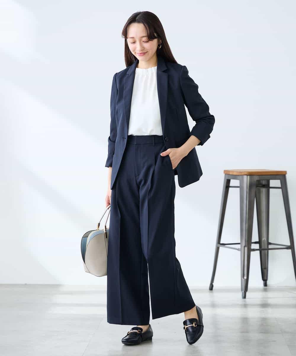 KADFE22109 a.v.v Elmi(アー・ヴェ・ヴェ) 【低身長サイズ】【洗える/UVカット】リネンライクストレッチテーラードジャケット ネイビー