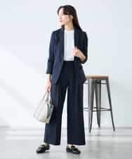 KADFE22109 a.v.v Elmi(アー・ヴェ・ヴェ) 【低身長サイズ】【洗える/UVカット】リネンライクストレッチテーラードジャケット ネイビー