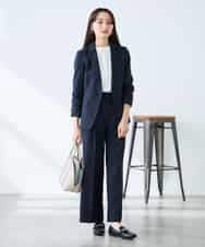 KADFE22109 a.v.v Elmi(アー・ヴェ・ヴェ) 【低身長サイズ】【洗える/UVカット】リネンライクストレッチテーラードジャケット ネイビー