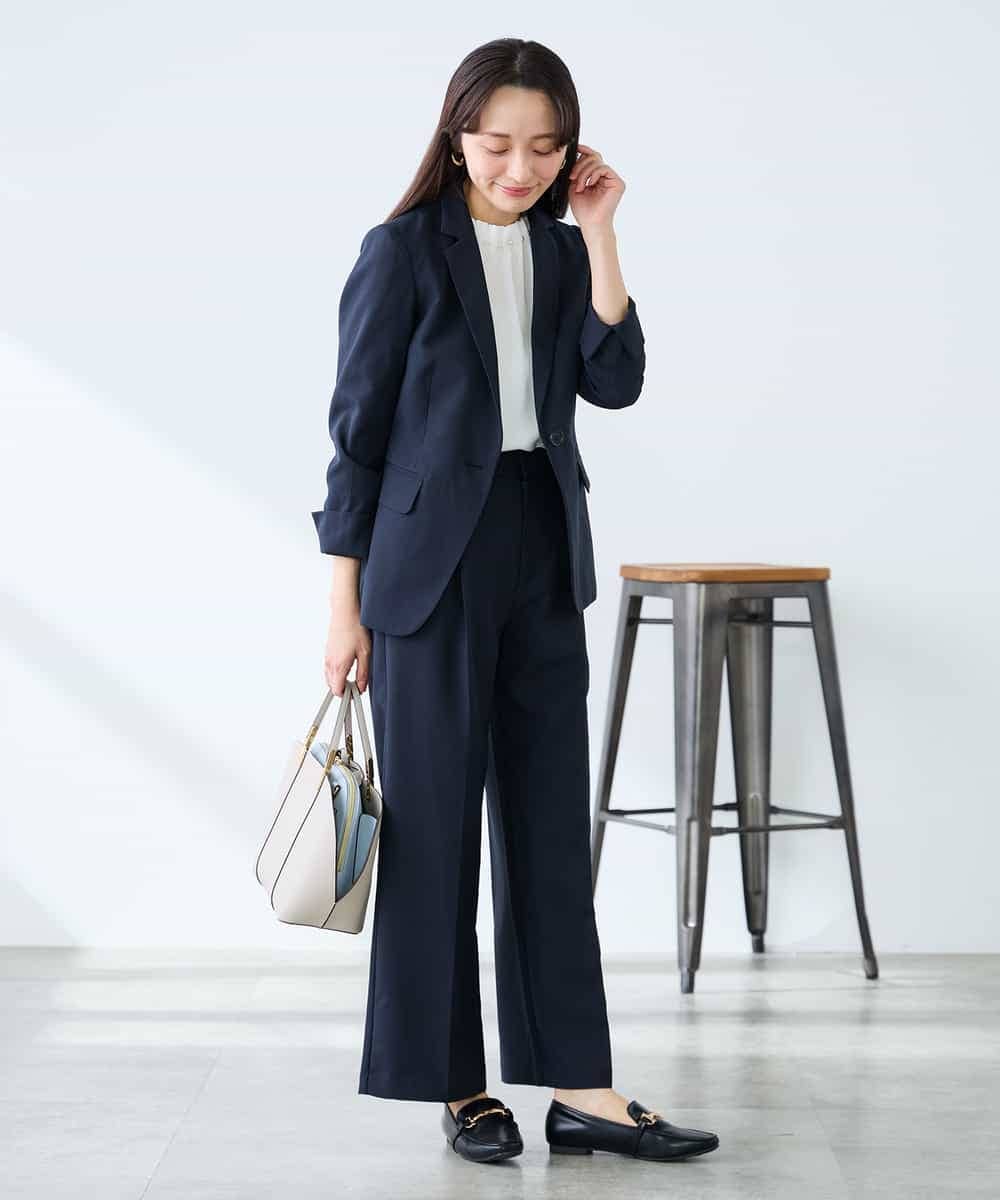 KADFE22109 a.v.v Elmi(アー・ヴェ・ヴェ) 【低身長サイズ】【洗える/UVカット】リネンライクストレッチテーラードジャケット ネイビー