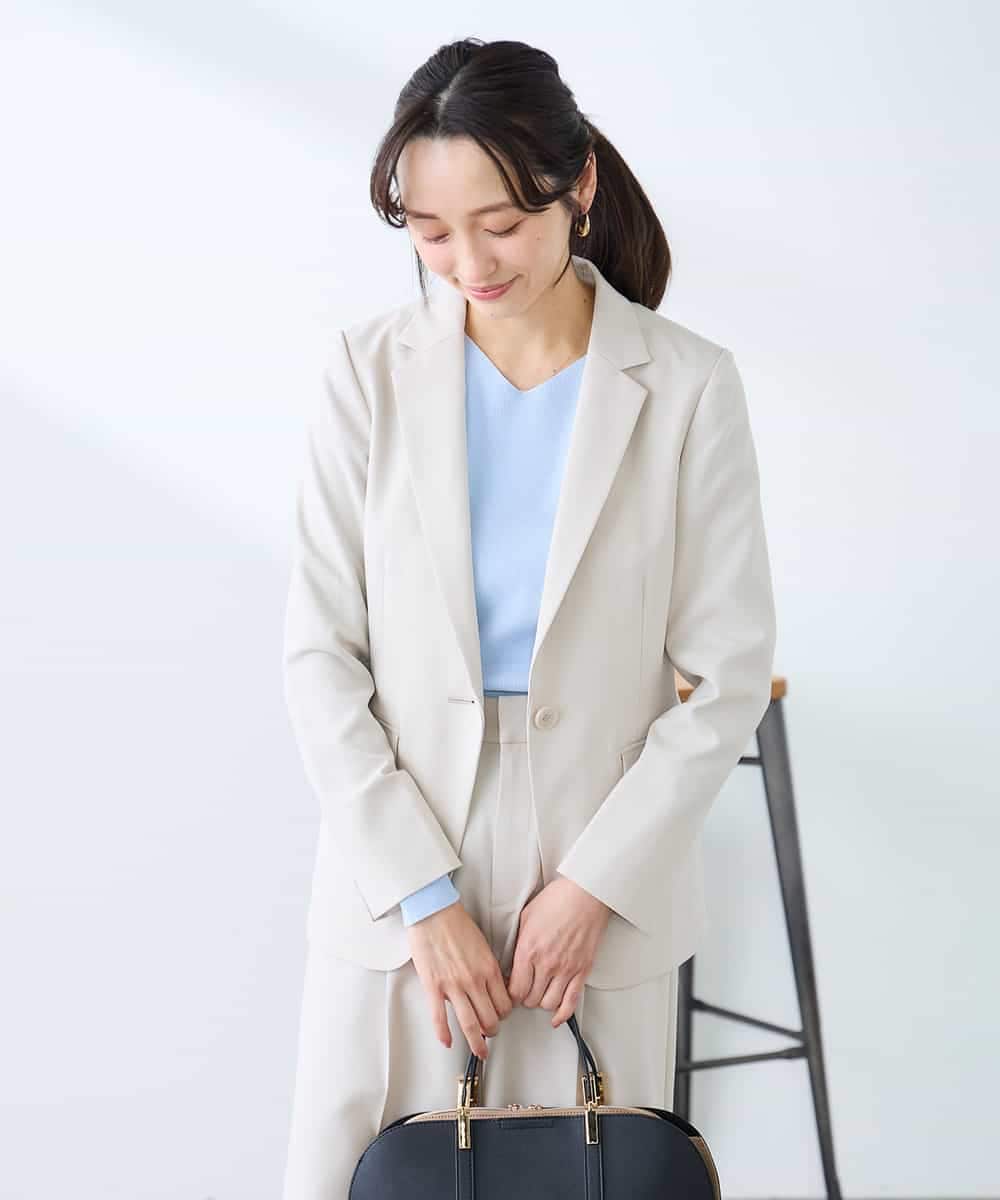 KADFE22109 a.v.v Elmi(アー・ヴェ・ヴェ) 【低身長サイズ】【洗える/UVカット】リネンライクストレッチテーラードジャケット ネイビー