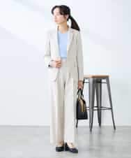 KADFE22109 a.v.v Elmi(アー・ヴェ・ヴェ) 【低身長サイズ】【洗える/UVカット】リネンライクストレッチテーラードジャケット ネイビー