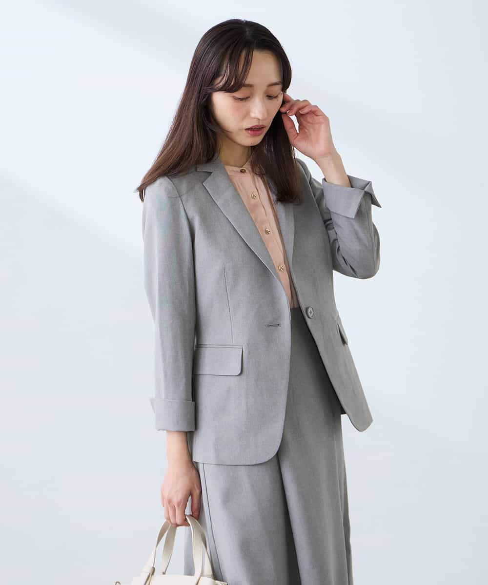 KADFE22109 a.v.v Elmi(アー・ヴェ・ヴェ) 【低身長サイズ】【洗える/UVカット】リネンライクストレッチテーラードジャケット ネイビー