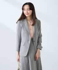 KADFE22109 a.v.v Elmi(アー・ヴェ・ヴェ) 【低身長サイズ】【洗える/UVカット】リネンライクストレッチテーラードジャケット ネイビー