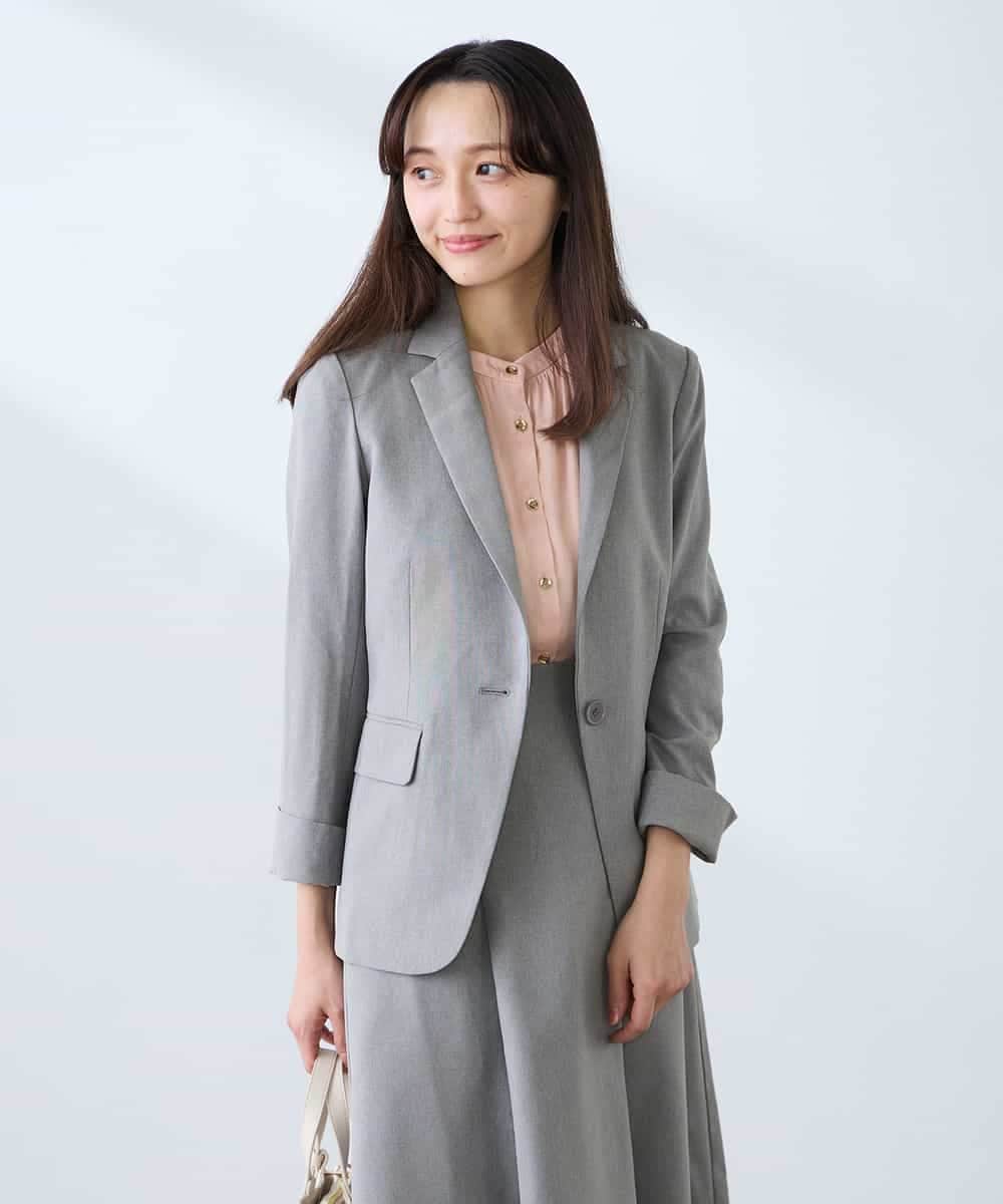 KADFE22109 a.v.v Elmi(アー・ヴェ・ヴェ) 【低身長サイズ】【洗える/UVカット】リネンライクストレッチテーラードジャケット ネイビー