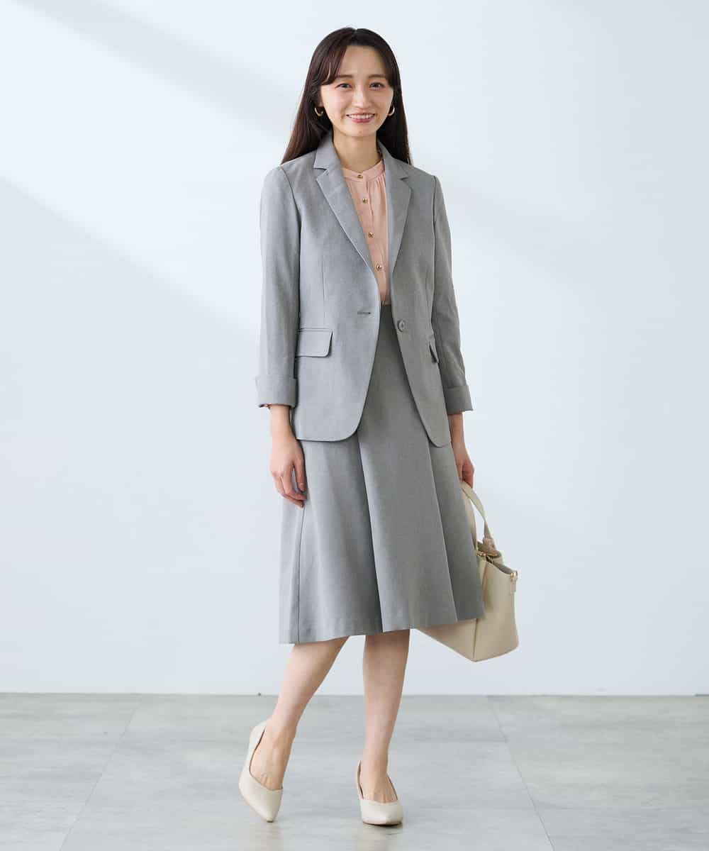 KADFE22109 a.v.v Elmi(アー・ヴェ・ヴェ) 【低身長サイズ】【洗える/UVカット】リネンライクストレッチテーラードジャケット ネイビー