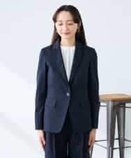 KADFE22109 a.v.v Elmi(アー・ヴェ・ヴェ) 【低身長サイズ】【洗える/UVカット】リネンライクストレッチテーラードジャケット ネイビー