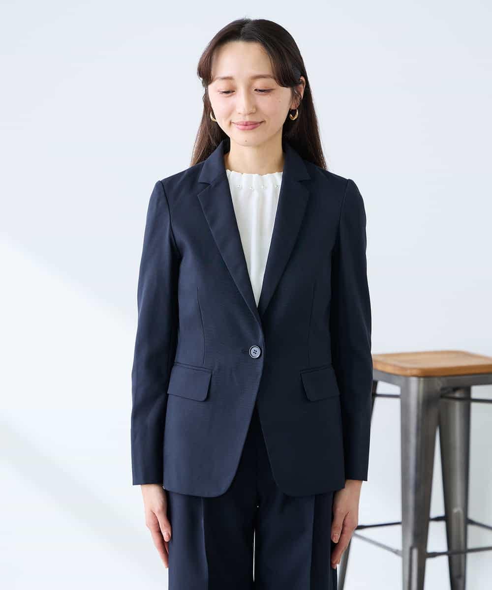 KADFE22109 a.v.v Elmi(アー・ヴェ・ヴェ) 【低身長サイズ】【洗える/UVカット】リネンライクストレッチテーラードジャケット ネイビー