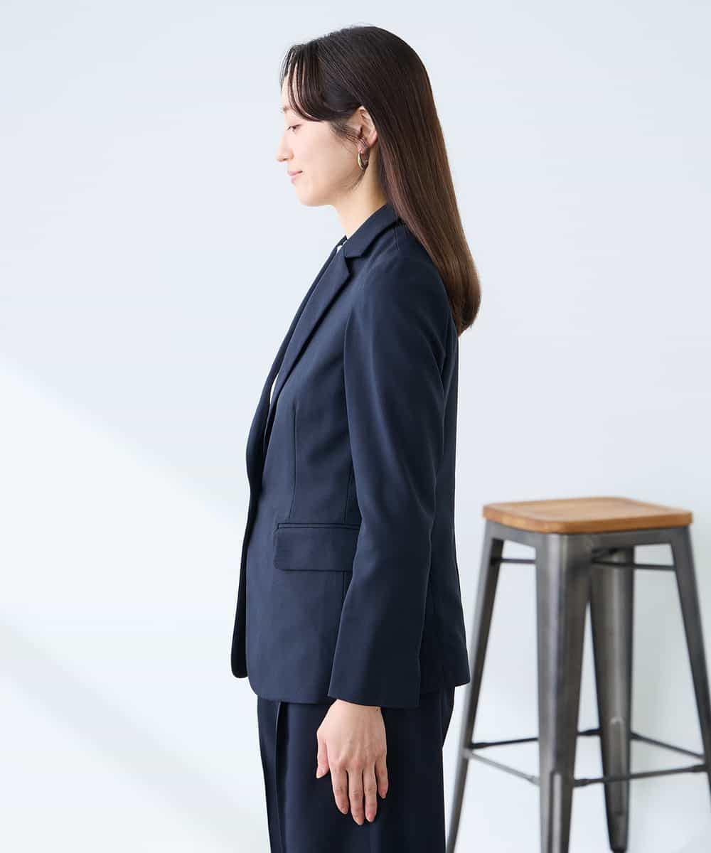 KADFE22109 a.v.v Elmi(アー・ヴェ・ヴェ) 【低身長サイズ】【洗える/UVカット】リネンライクストレッチテーラードジャケット ネイビー