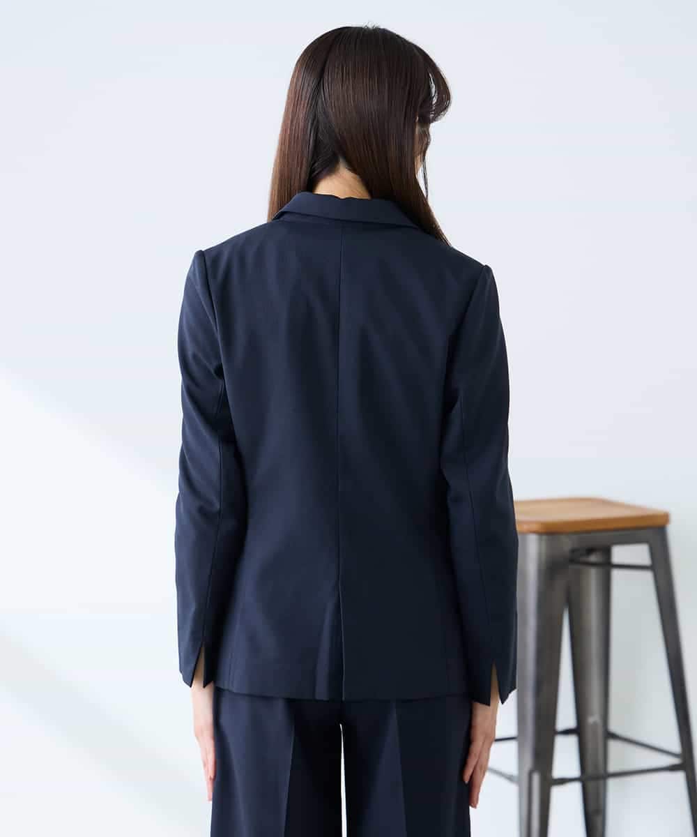 KADFE22109 a.v.v Elmi(アー・ヴェ・ヴェ) 【低身長サイズ】【洗える/UVカット】リネンライクストレッチテーラードジャケット ネイビー