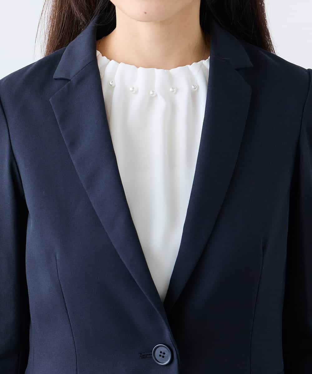 KADFE22109 a.v.v Elmi(アー・ヴェ・ヴェ) 【低身長サイズ】【洗える/UVカット】リネンライクストレッチテーラードジャケット ネイビー