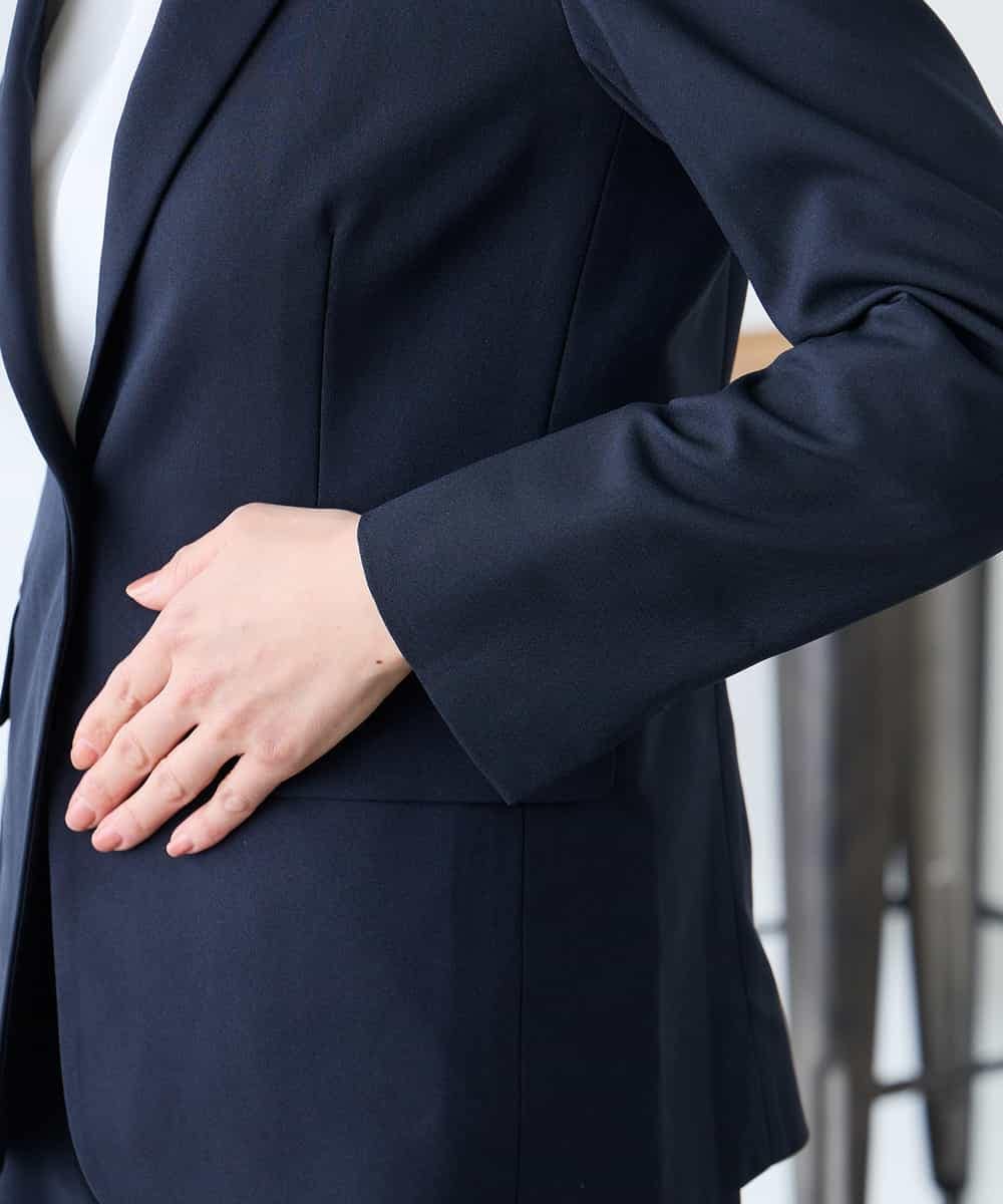 KADFE22109 a.v.v Elmi(アー・ヴェ・ヴェ) 【低身長サイズ】【洗える/UVカット】リネンライクストレッチテーラードジャケット ネイビー