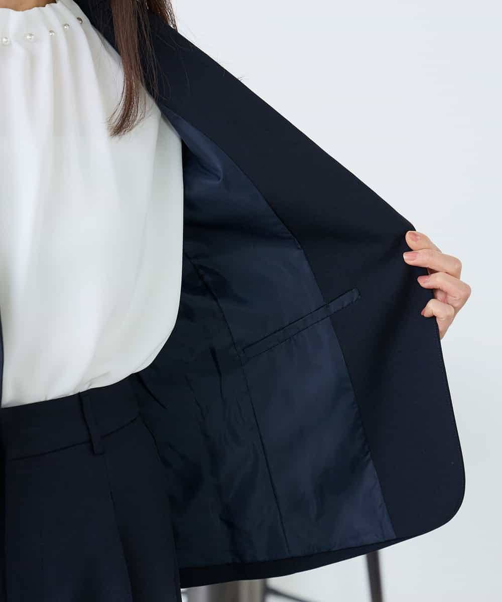 KADFE22109 a.v.v Elmi(アー・ヴェ・ヴェ) 【低身長サイズ】【洗える/UVカット】リネンライクストレッチテーラードジャケット ネイビー