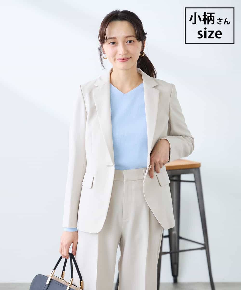 KADFE22109 a.v.v Elmi(アー・ヴェ・ヴェ) 【低身長サイズ】【洗える/UVカット】リネンライクストレッチテーラードジャケット ベージュ