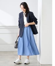 KADFE23109 a.v.v Elmi(アー・ヴェ・ヴェ) 【低身長サイズ】【洗える/UVカット】リネンライクストレッチダブルブレストジャケット ネイビー