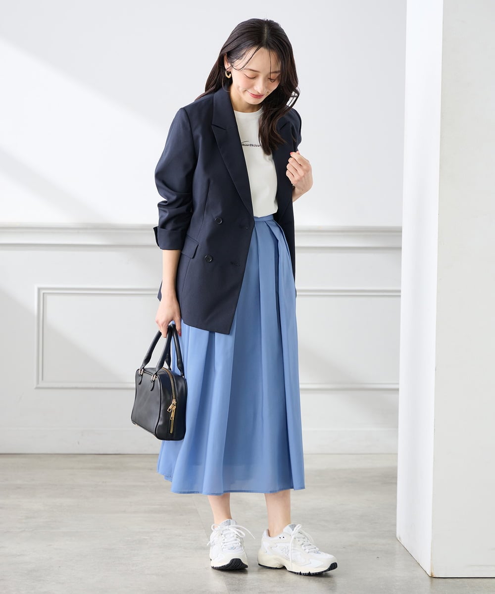 KADFE23109 a.v.v Elmi(アー・ヴェ・ヴェ) 【低身長サイズ】【洗える/UVカット】リネンライクストレッチダブルブレストジャケット ネイビー