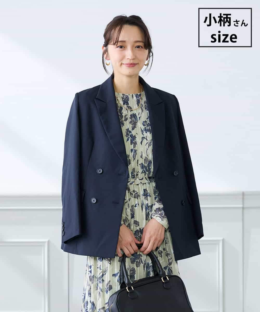 KADFE23109 a.v.v Elmi(アー・ヴェ・ヴェ) 【低身長サイズ】【洗える/UVカット】リネンライクストレッチダブルブレストジャケット ネイビー