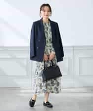 KADFE23109 a.v.v Elmi(アー・ヴェ・ヴェ) 【低身長サイズ】【洗える/UVカット】リネンライクストレッチダブルブレストジャケット ネイビー