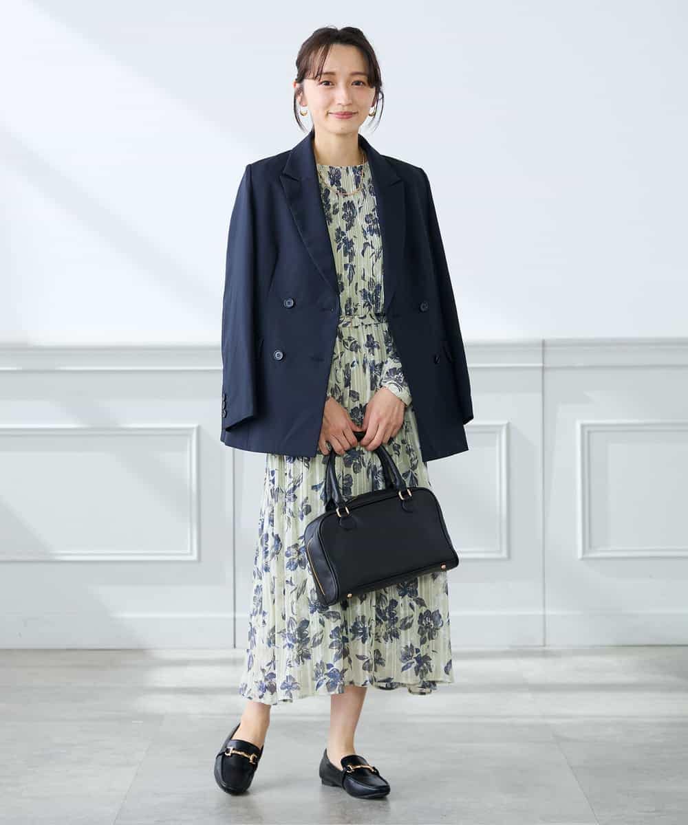 KADFE23109 a.v.v Elmi(アー・ヴェ・ヴェ) 【低身長サイズ】【洗える/UVカット】リネンライクストレッチダブルブレストジャケット ネイビー