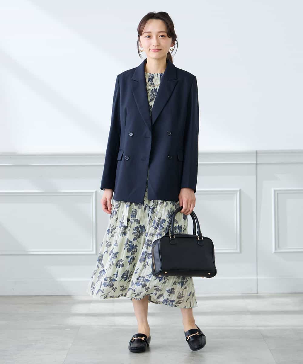 KADFE23109 a.v.v Elmi(アー・ヴェ・ヴェ) 【低身長サイズ】【洗える/UVカット】リネンライクストレッチダブルブレストジャケット ネイビー