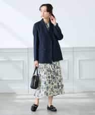 KADFE23109 a.v.v Elmi(アー・ヴェ・ヴェ) 【低身長サイズ】【洗える/UVカット】リネンライクストレッチダブルブレストジャケット ネイビー