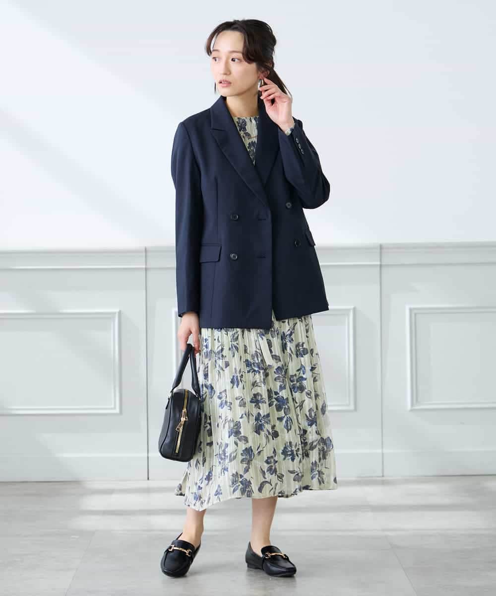 KADFE23109 a.v.v Elmi(アー・ヴェ・ヴェ) 【低身長サイズ】【洗える/UVカット】リネンライクストレッチダブルブレストジャケット ネイビー